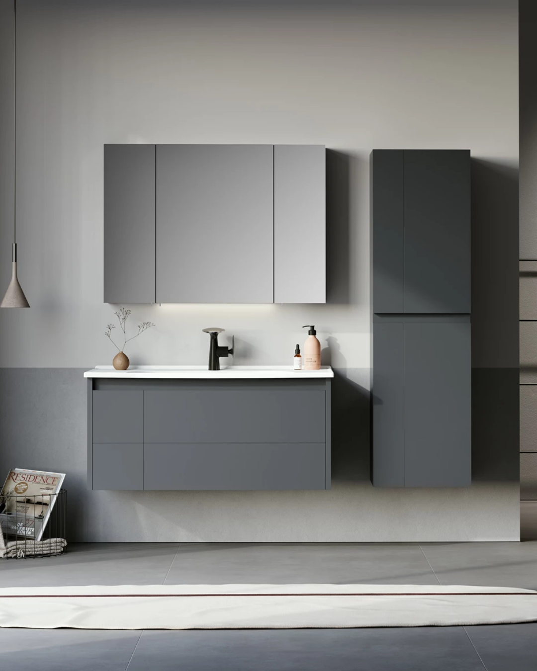 Orka Likya 100 CM Banyo Dolabı Takımı Mat Antrasit