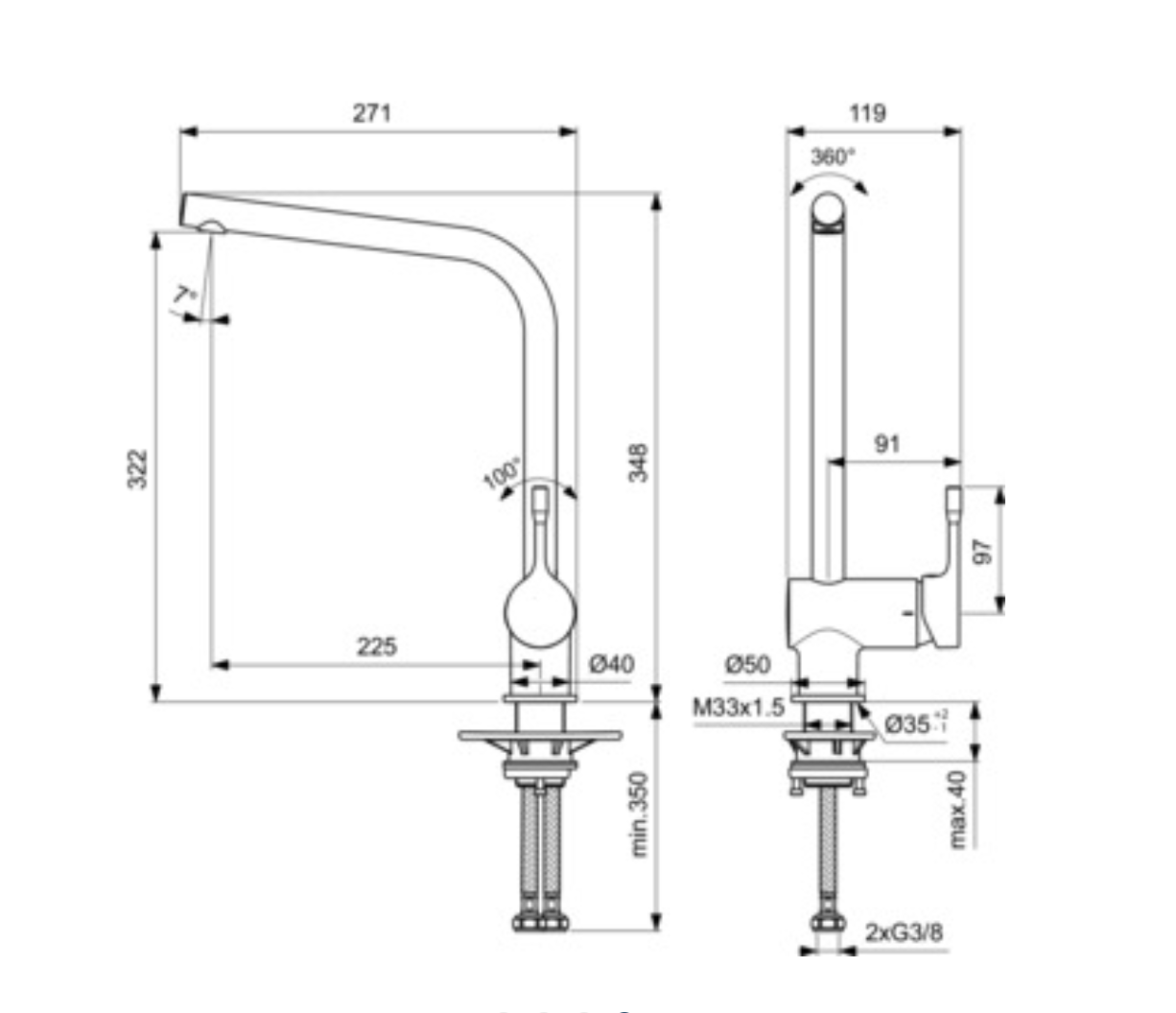 İdeal Standard BC174AA Ceralook Eviye Bataryası-Chrome