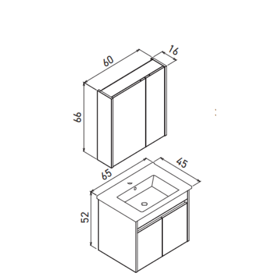 Orka Side 65 CM Kapaklı Banyo Dolabı Takım Legnano