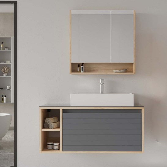 Orka Prato 100 cm Banyo Dolabı Takımı Legnano Açık Meşe Antrasit