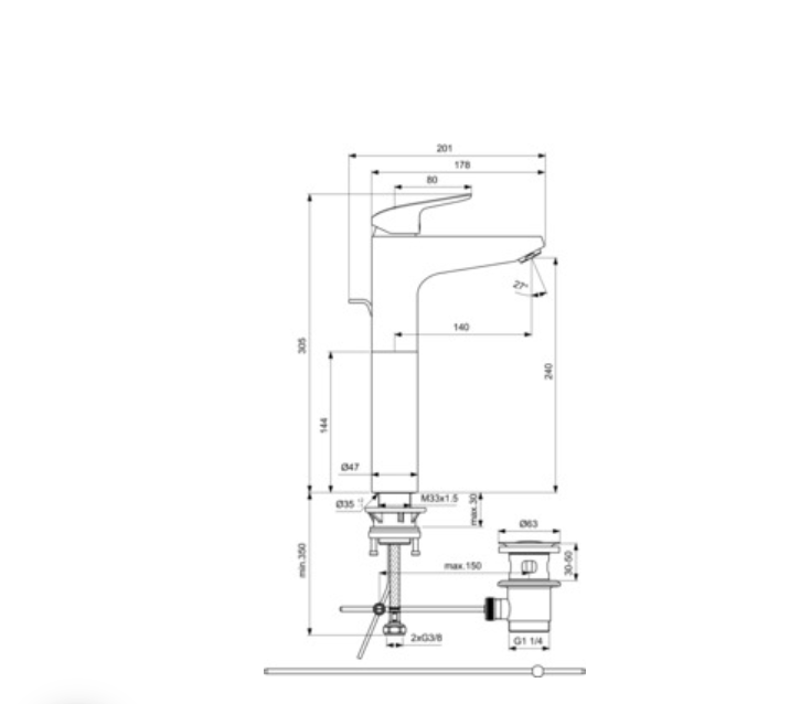 İdeal Standard B1872AA Ceraflex Yüksek Lavabo Bataryası-Chrome-Sifon Kumandalı