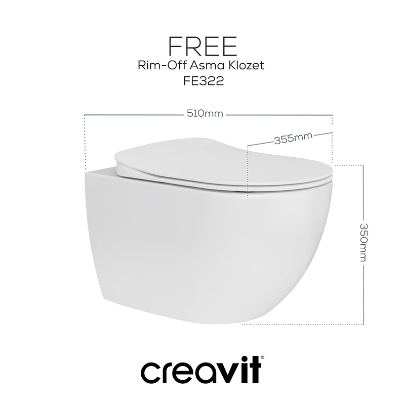 CREAVİT Rim-Off Kanalsız Klozet Ve Yavaş Kapanır Kapak FE322