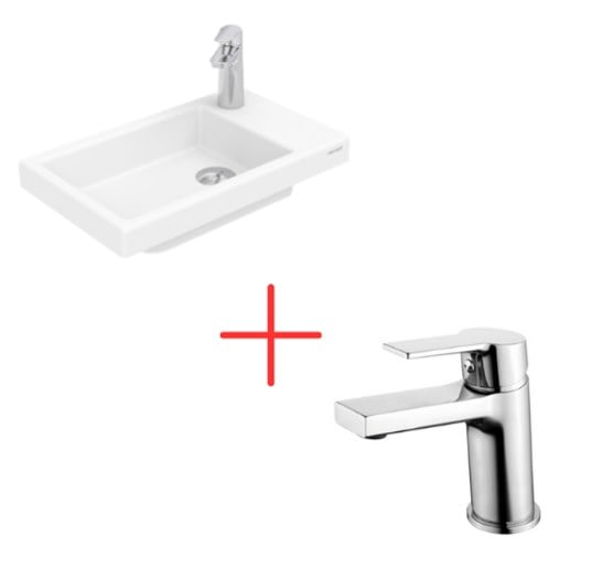 Creavit Elmas Tezgah Üstü Lavabo 30X50 cm Beyaz Ve Luna Lavabo Bataryası (TP026+LN1500)