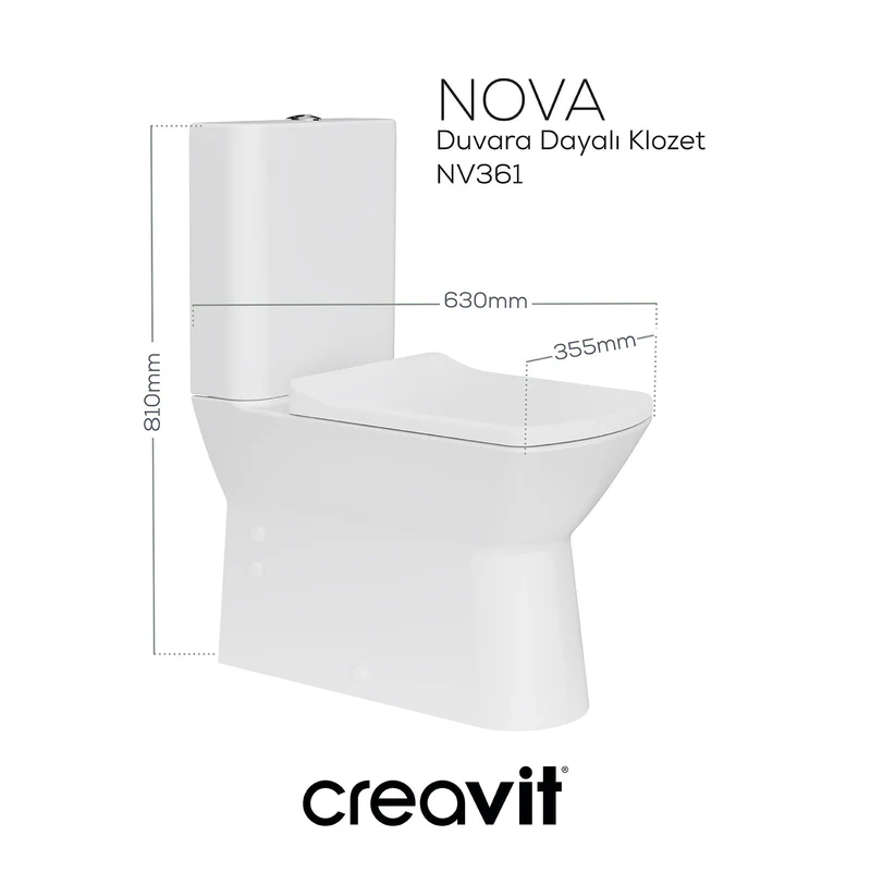 CREAVİT NV361 Nova Rim-Off Kanalsız Duvara Dayalı Klozet Seti