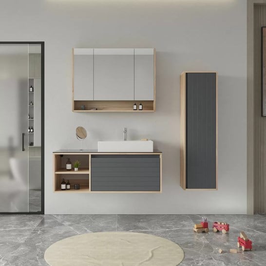 Orka Prato 40 cm Banyo Boy Dolabı Legnano Açık Meşe Antrasit