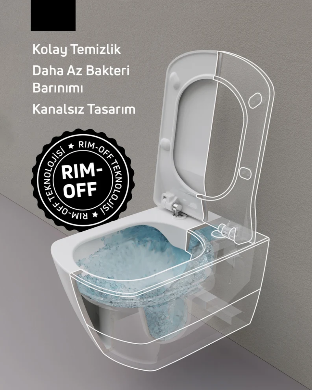 Creavit Elegant Rim-Off Yavaş Kapanan Klozet Kapaklı Parlak Beyaz Set EG321-00
