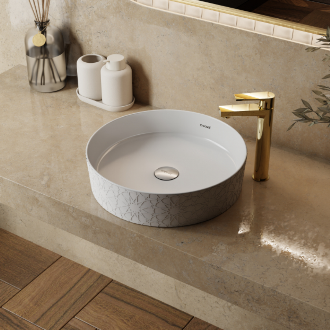 Creavit LP140 Loop Yuvarlak Çanak Lavabo Ø40 cm Selçuklu Rölyef Uygulamalı