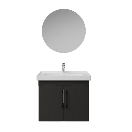 Creavit D20 Kapaklı Lavabo Dolabı Takımı Yuvarlak Ayna Antrasit 65 Cm