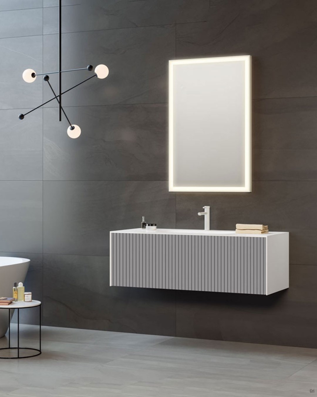 Orka Cube 100 CM Banyo Dolabı Takımı Mat Gri