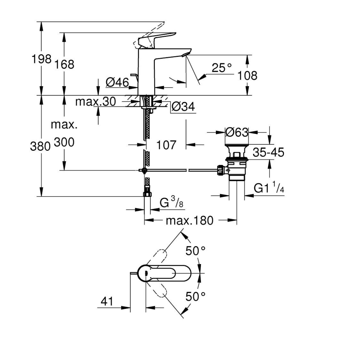 Grohe Lavabo Bataryası BauEdge M Boyut Krom-23758000