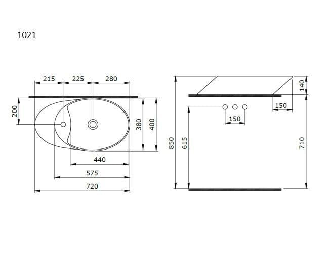 Bocchi 1021-004-0126 Vessel Batarya Banklı Çanak Lavabo 72 cm Mat Siyah