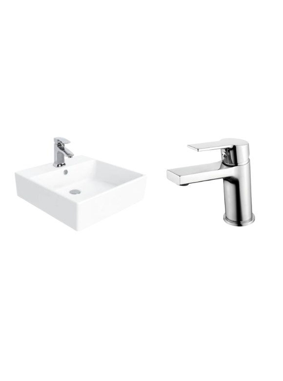 Creavit NX256 Next Tezgah Üzeri Lavabo 50x50 cm Ve Luna LN1500 Lavabo Bataryası