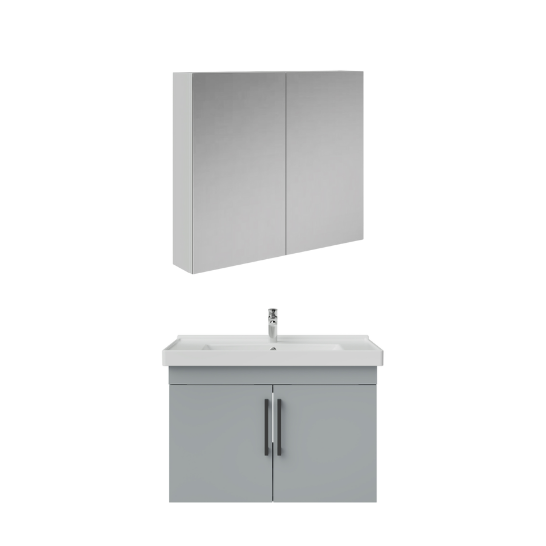 Creavit D20 Kapaklı Lavabo Dolabı Dolaplı Ayna Takımı Gri 80 Cm
