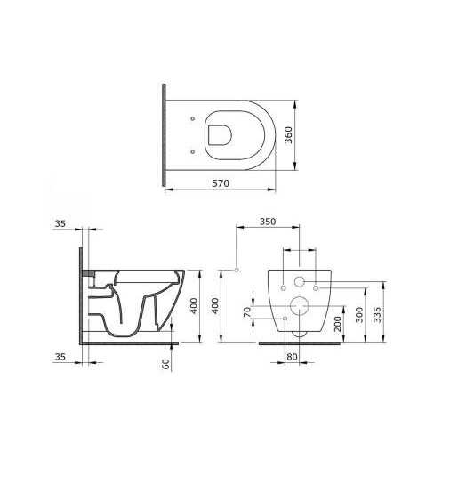 BOCCHİ Venezia Rimless Duvardan Asma Klozet ve Kapak P.Siyah 1295-005-0128