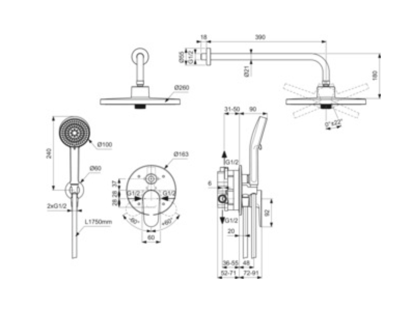 İdeal Standard BD828AA Cerafine O Ankastre Duş Sistemi Seti-Chrome