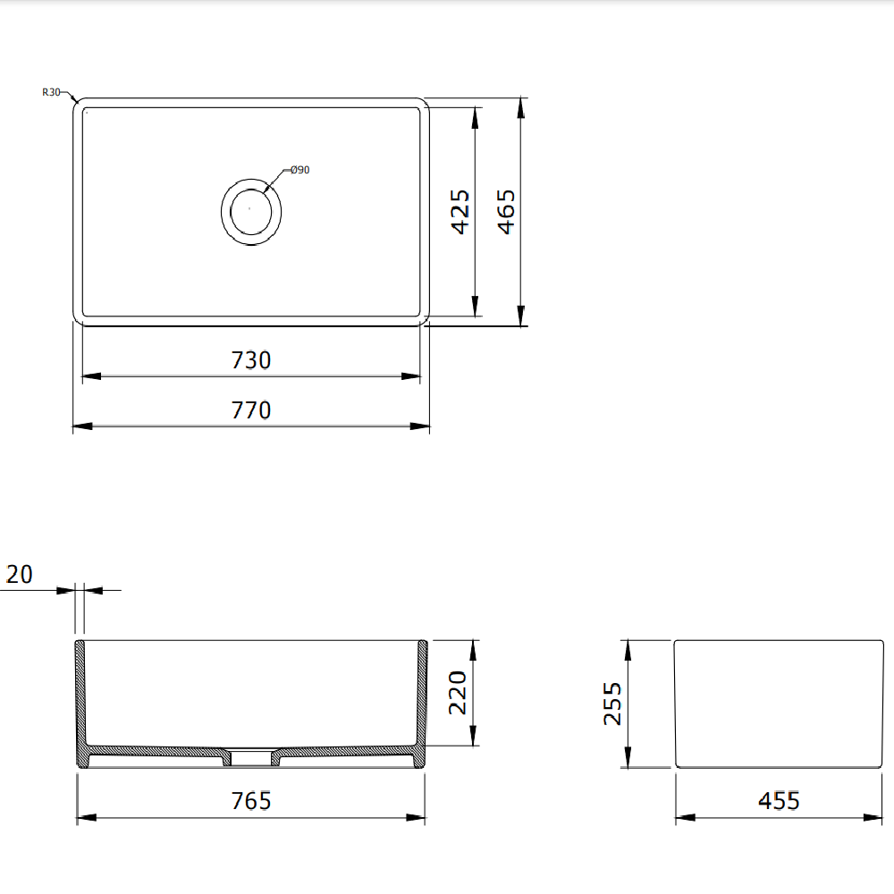 Bocchi Lavello 76 cm Mutfak Eviyesi Parlak Beyaz 1138-001-0120