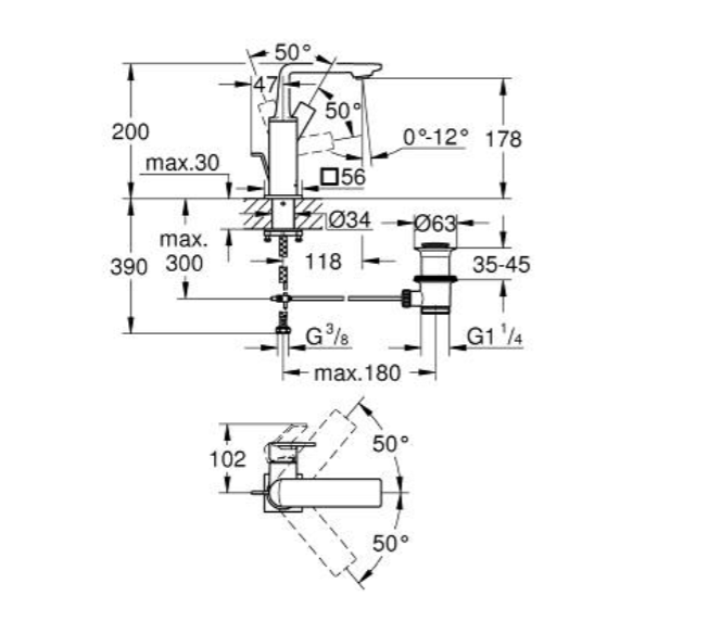 Grohe 32757001 Allure New Tek kumandalı lavabo bataryası   M-Boyut