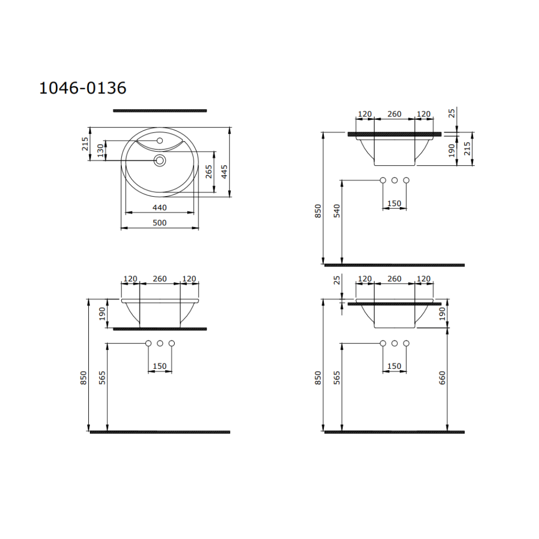 Verona Batarya Banklı Tezgah Üstü Lavabo 50 cm Parlak Bisküvi 1046-014-0135