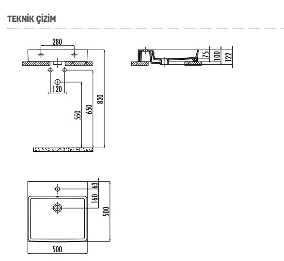 Creavit Vox Tezgah Üstü Kare Lavabo 50*50 cm VX255
