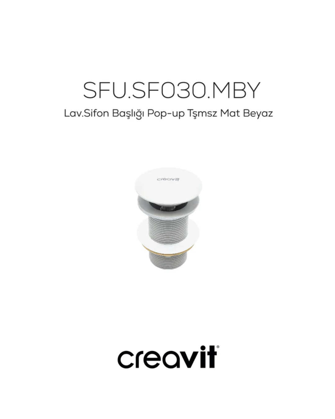 Creavit Lavabo Sifon Başlığı Pop-up Taşmasız Mat Beyaz