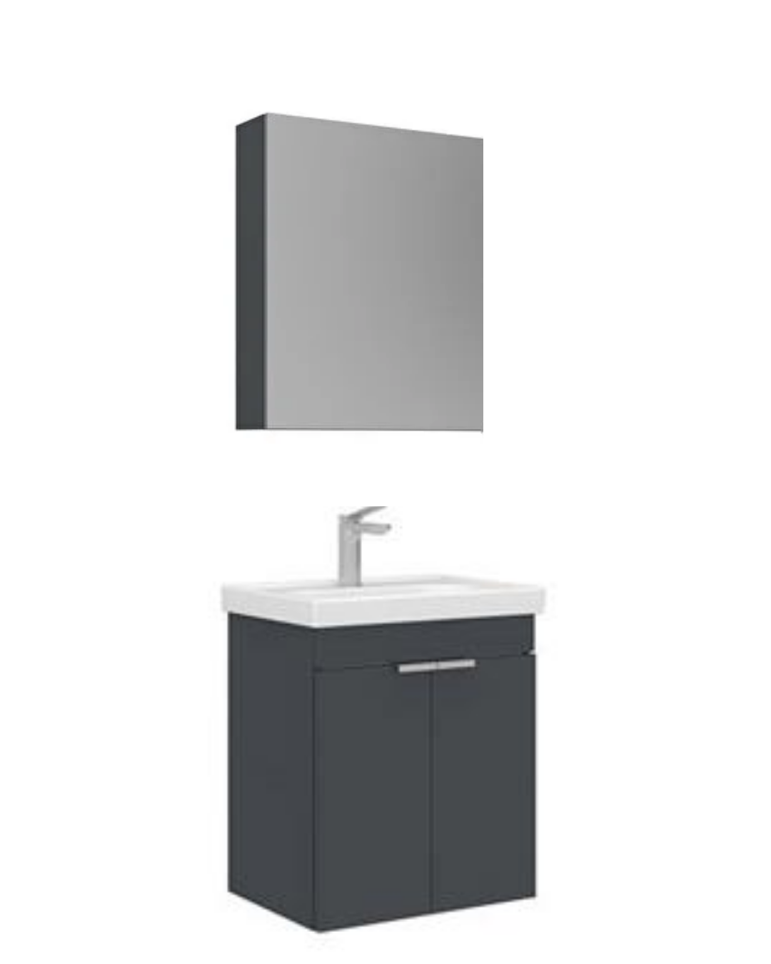 Orka Desna 50 cm Asma Banyo Dolabı Set, Düz Ayna antrasit