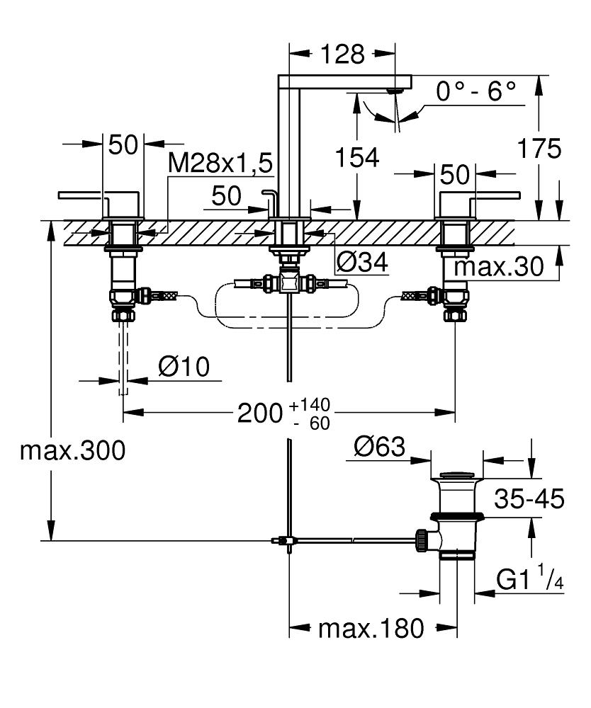 Grohe 20301003 Plus 2019 3 delikli lavabo bataryası 1/2