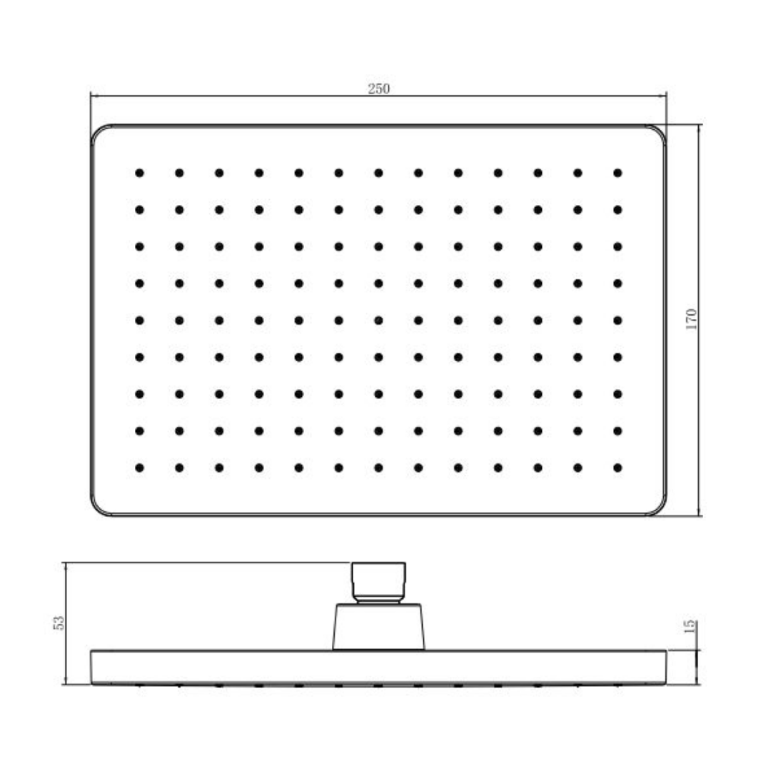 Creavit SH340S Kireç Kırıcılı Tepe Duşu Kare - Mat Siyah 250X170mm