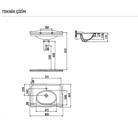 Creavit An080 Antik Etajerli Dolap Uyumlu Lavabo 80 Cm