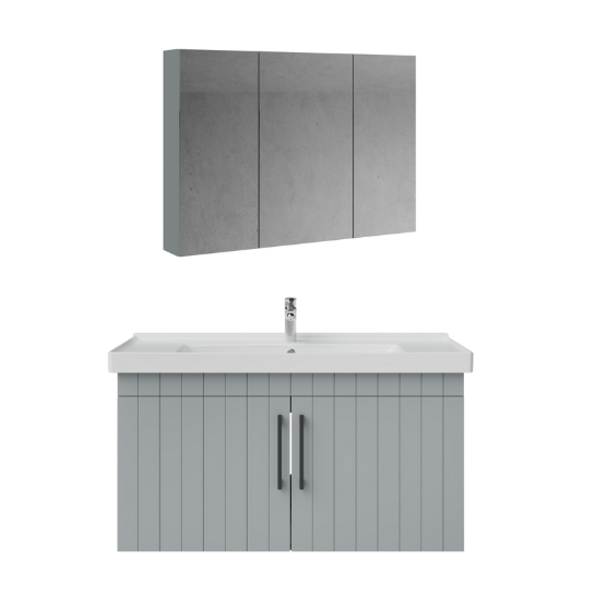 Creavit D20 Kapaklı Lavabo Dolabı Dolaplı Ayna Takımı Gri Lake 100 cm