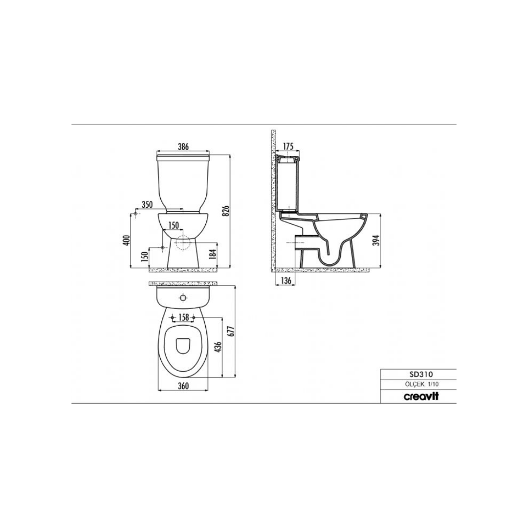Creavit SD310 Sedef Arkadan Çıkışlı Klozet Seti