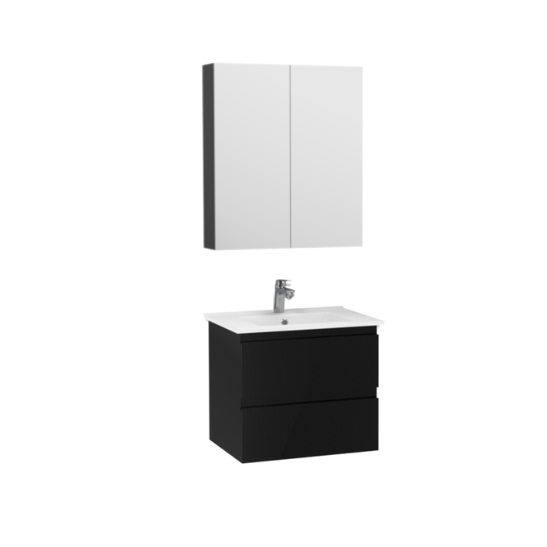 Creavit Alinda Lavabo Dolaplı Ve Aynalı Dolap Takımı Mat Siyah 60 cm