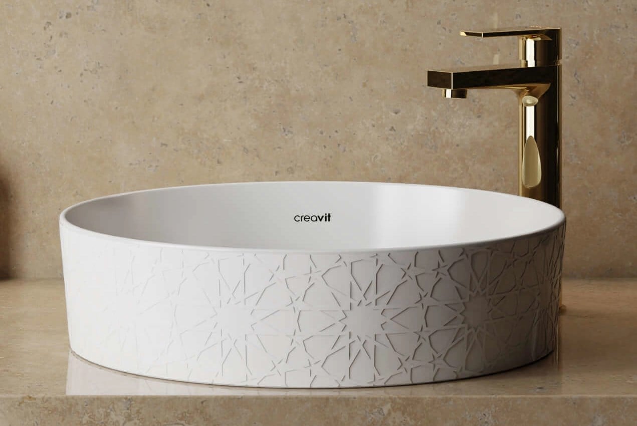Creavit LP140 Loop Yuvarlak Çanak Lavabo Ø40 cm Selçuklu Rölyef Uygulamalı