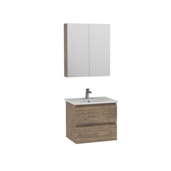 Creavit  Alinda Lavabo Dolaplı ve Aynalı Dolap Takımı Naturel Çam 60 cm