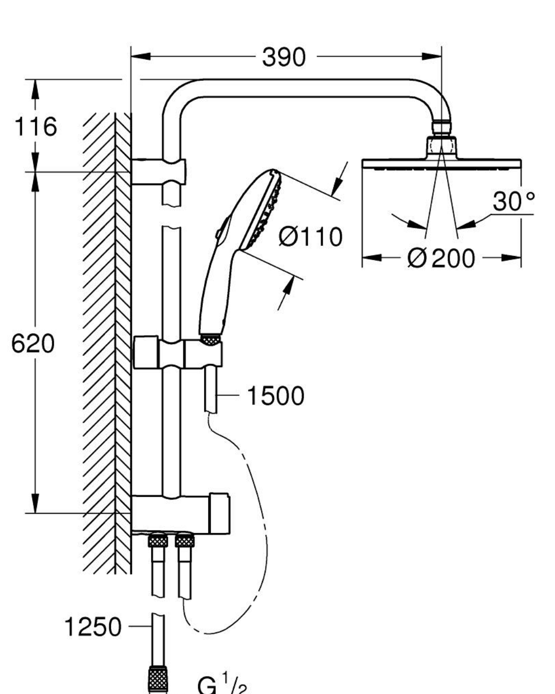 Grohe New Tempesta Sistem 200 Duvar Bağlantılı, Divertörlü Duş Sistemi Krom 27389003
