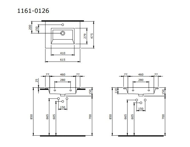 Bocchi 1161-001-0126 Milano Etajerli Lavabo 60 cm Parlak Beyaz