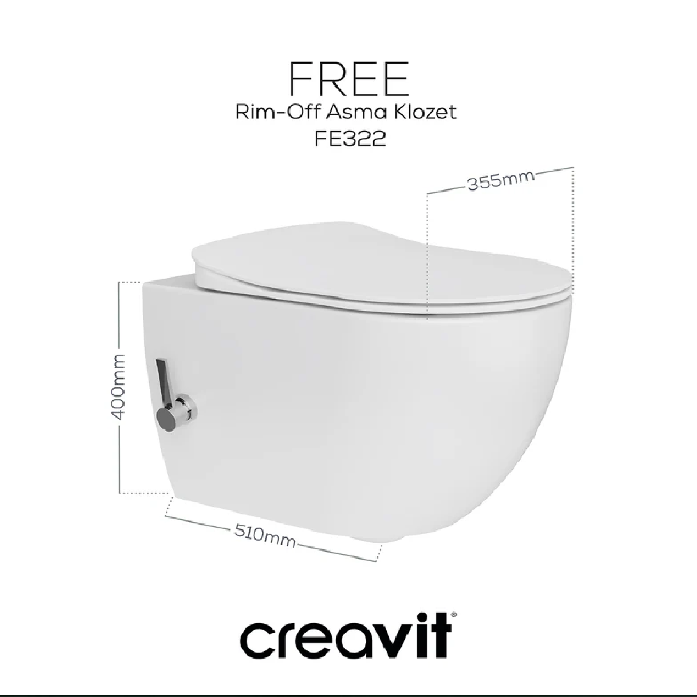 Creavit FE322 Free Rim-Off Kanalsız Asma Klozet Entegre Taharet Musluklu (Sıcak + Soğuk)