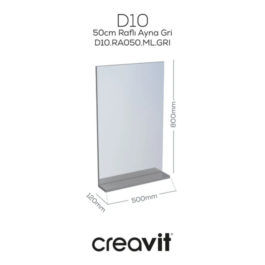 Creavit D10.RA050.ML  D10 D10 50 cm Melamin Raflı Ayna Gri