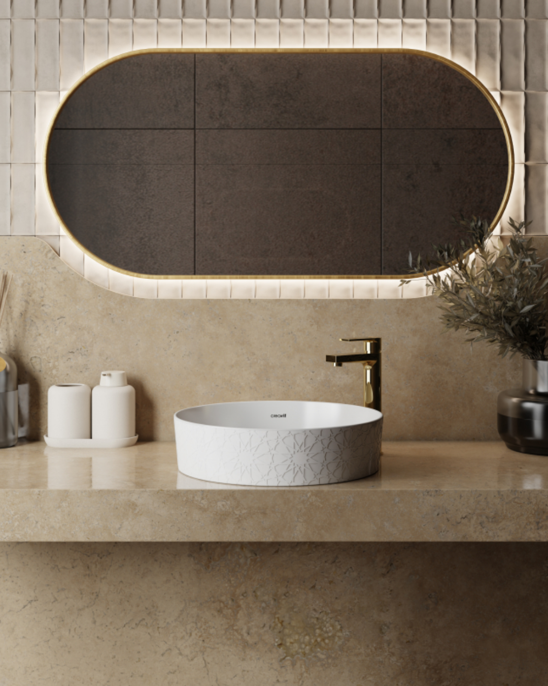 Creavit LP140 Loop Yuvarlak Çanak Lavabo Ø40 cm Selçuklu Rölyef Uygulamalı