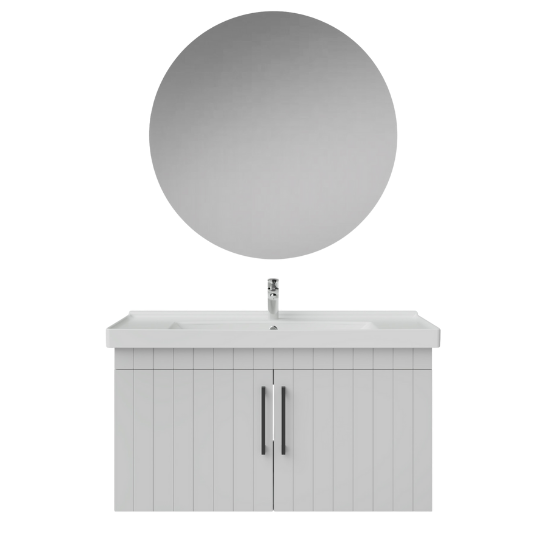 Creavit D20 Kapaklı Lavabo Dolabı Yuvarlak Ayna Takımı Beyaz Lake 100 Cm