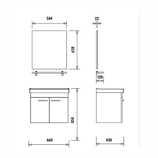 Creavit Note Banyo Dolabı Takımı Etajerli Ayna Meşe 65 cm 