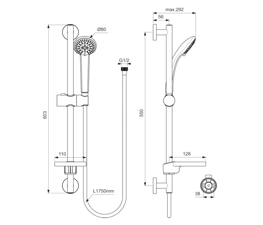 İdeal Standard B9503AA Idealrain Sürgülü Duş Seti 80mm-Chrome 