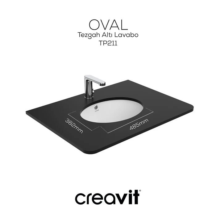 Creavit Tp211 Tezgah Altı Oval Lavabo 33X43 Cm Beyaz