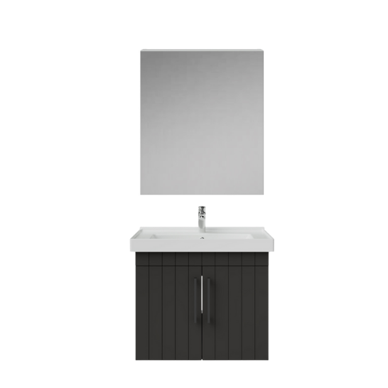 Creavit D20 Kapaklı Lavabo Dolabı Düz Ayna Takımı Antrasit Lake 65 Cm