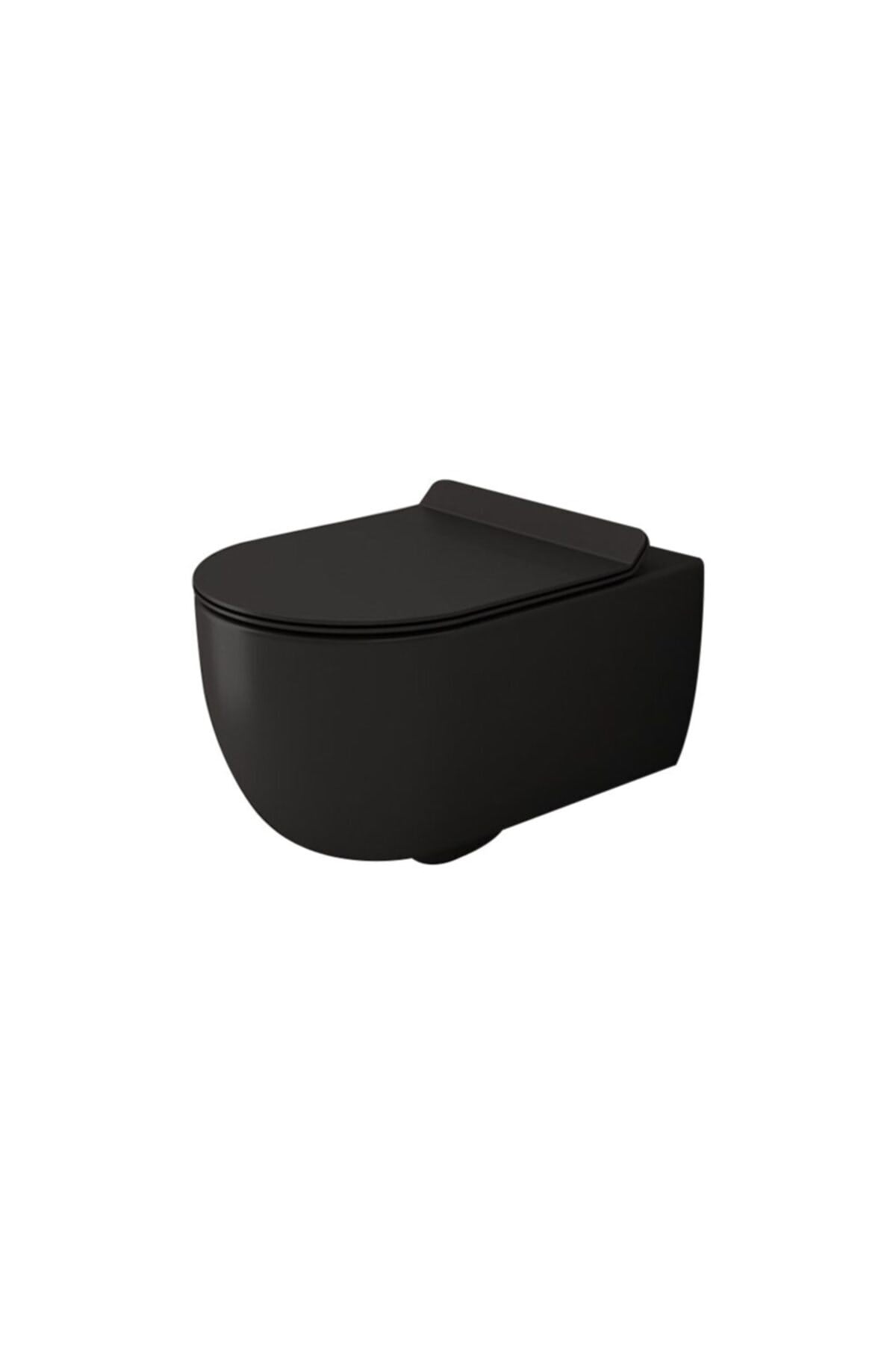 Bocchi 1417-005-0128 V-Tondo Rimless Kısa Asma Klozet Parlak Siyah  Kapak Dahil