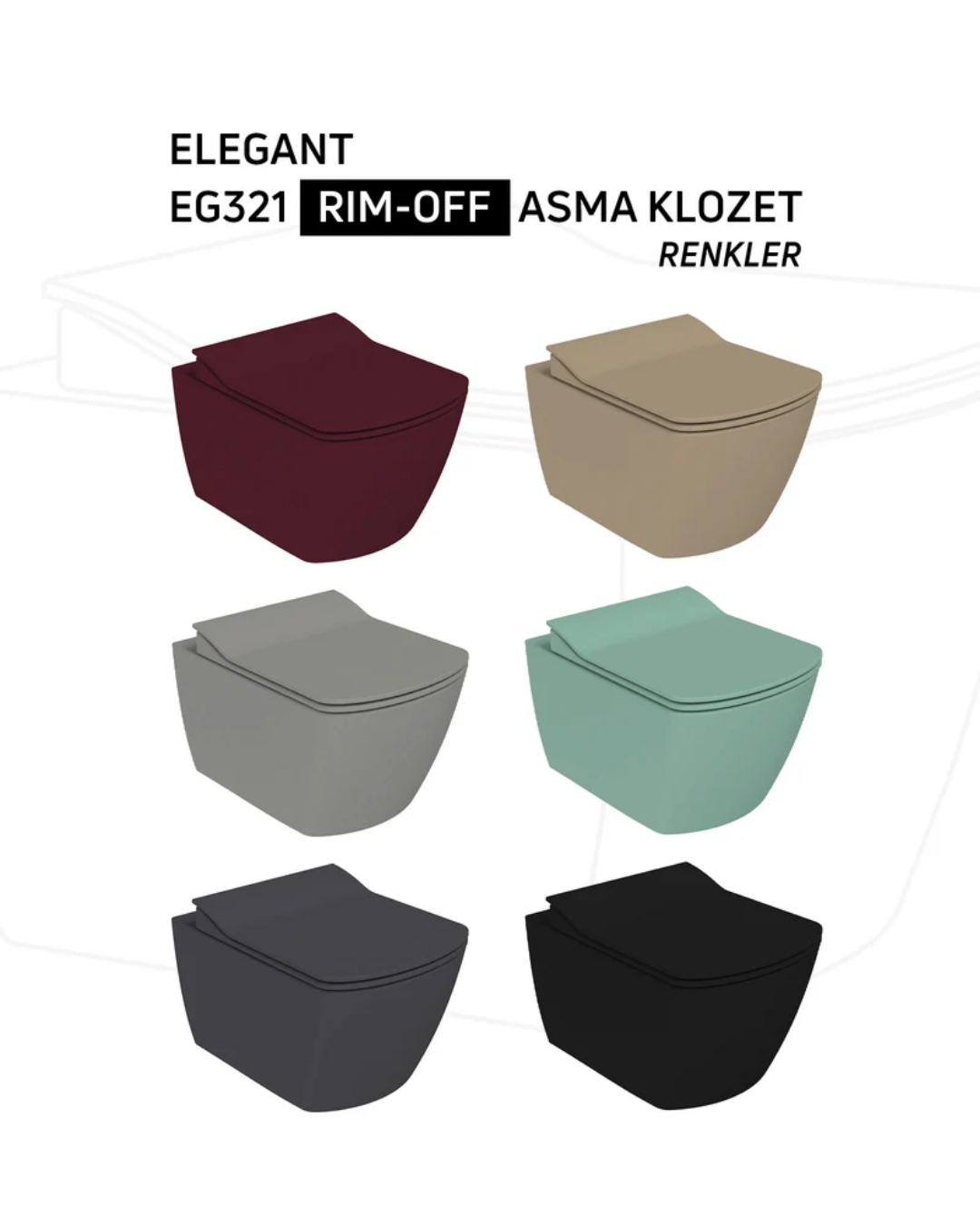 Creavit Elegant Rim-Off Duroplast Yavaş Kapanan Klozet Kapaklı Mat Cappuccino Set EG321-00CM