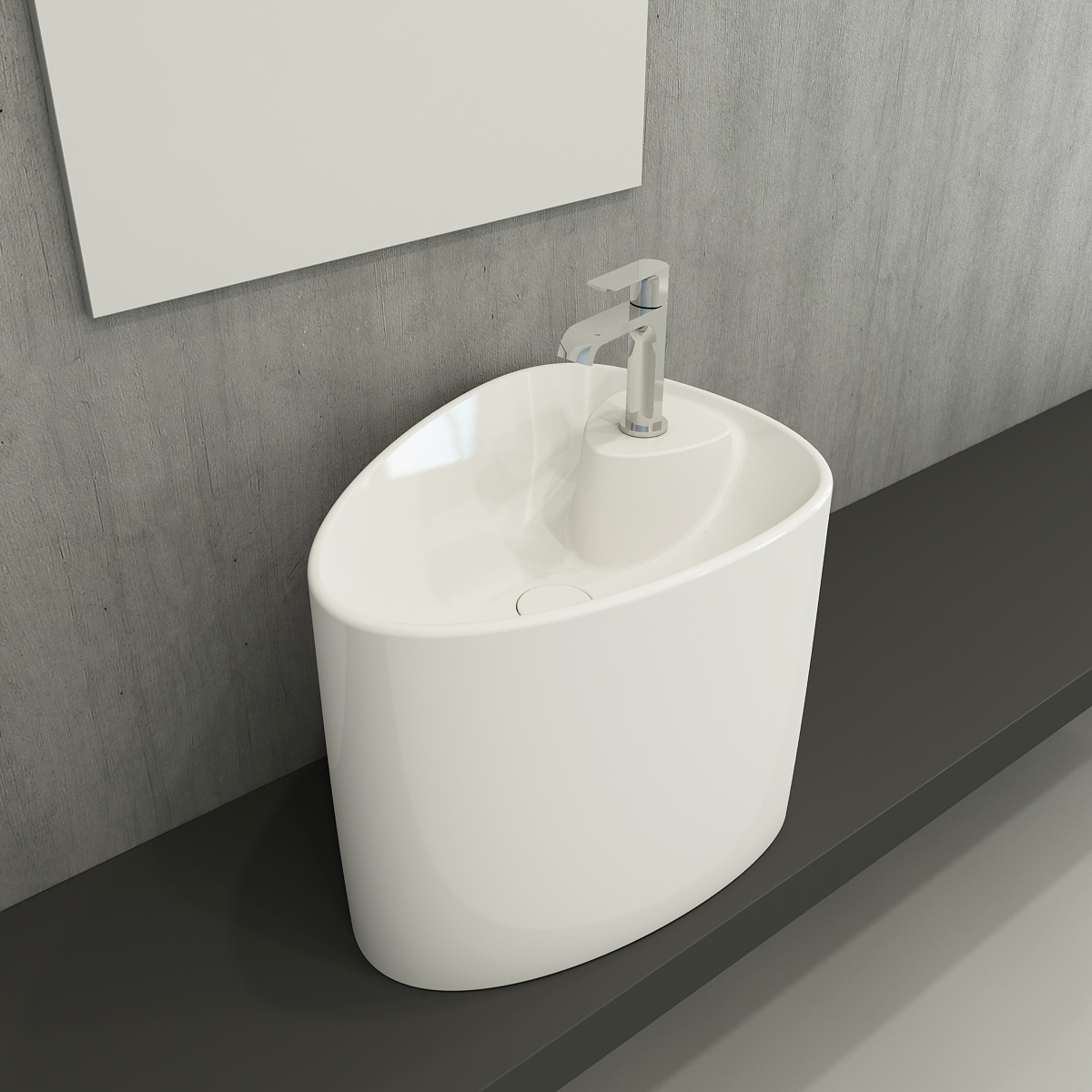 BOCCHİ Etna Tezgah Üstü Monoblok Lavabo Batarya Banklı P. Beyaz