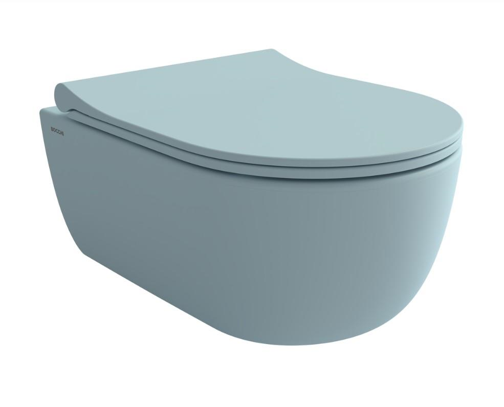 Bocchi 1417-029-0128 V-Tondo Rimless Kısa Asma Klozet ve Kapağı Mat Buz Mavisi