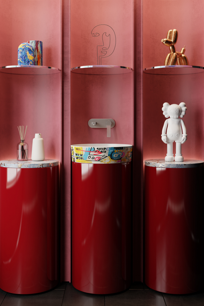 Creavit LP140 Loop Yuvarlak Çanak Lavabo Ø40 cm Grafiti Desen Uygulamalı