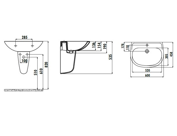 Creavit SD060 Sedef Yarım Ayak Lavabo 45X60 cm Beyaz
