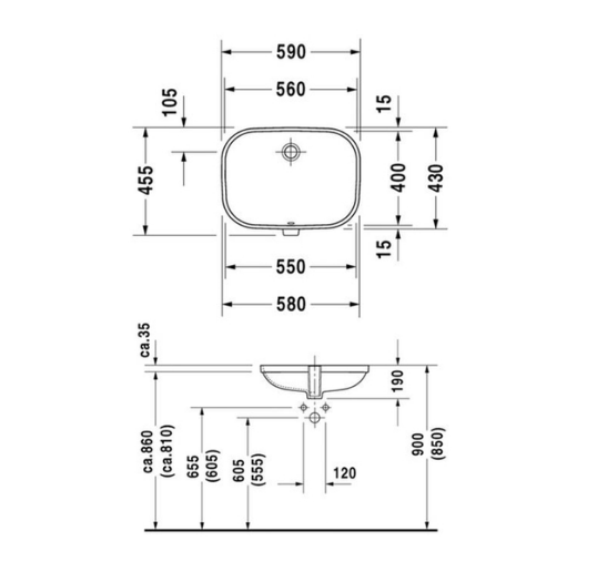 Duravit 0338560000 D-Code Tezgah Altı Lavabo 56 cm